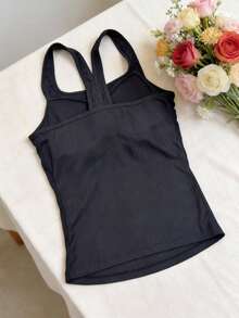 2pcs Spring And Summer Solid Color Camisole Vest For Women, Fashionable, Comfortable, Simple, Sexy, Slim-Fitting, With Bra Pads, Vest Top - Multicolor - View 5