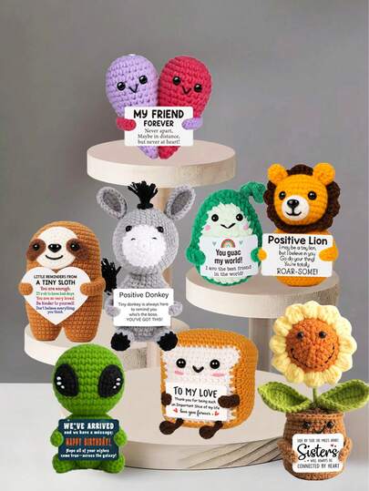 1pc Handmade Crocheted Desktop Decor Figurine, Whimsical Sci-Fi Character Animal Plant Shaped Doll, Cute Cartoon Style Gift For Best Friend, Birthday, Sister, Mom, Grandma, Coworker, Family, Positive , Creative Party Favor, Mother's Day, Thanksgiving Gift, Children's Plush Doll, Room Desk Decoration