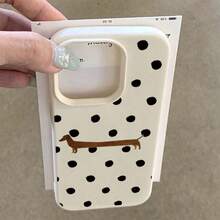 1pc TPU Material Polka Dot Dachshund Pattern Phone Case Suitable For IPhone 17 Pro Max/17/16 Pro Max/15/13/12/11, S20 FE/A15/S24/A55, Note 11/Note 12/Note 13 Pro, Full Coverage Anti-Drop Soft Protective Phone Case - White - View 3
