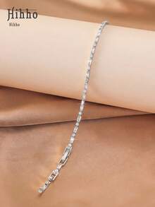 Hihho 1 Peça Pulseira de Tênis de Zircônia Estilo Hip-Hop Feminino, Pulseira de Moda Personalizada de Alta Qualidade Versátil Estilo Ins para Festa, Festival, Ajuste Suave na Linha do Pulso, Comprimento Ajustável, Leve para Uso Confortável a Longo Prazo - Prata - Visão 19