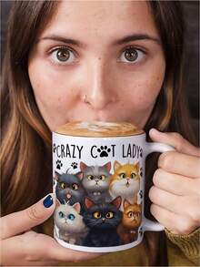 325ml Taza de café de cerámica con diseño de gato - Solo lavar a mano, aislada, reutilizable, versátil para café, jugo, leche - Regalo perfecto para amantes de los gatos en Navidad, Acción de Gracias, Día de San Valentín, Día del Padre, Día de la Madre - Regalo ideal de cumpleaños y festividades para la familia - Blanco - Ver 2