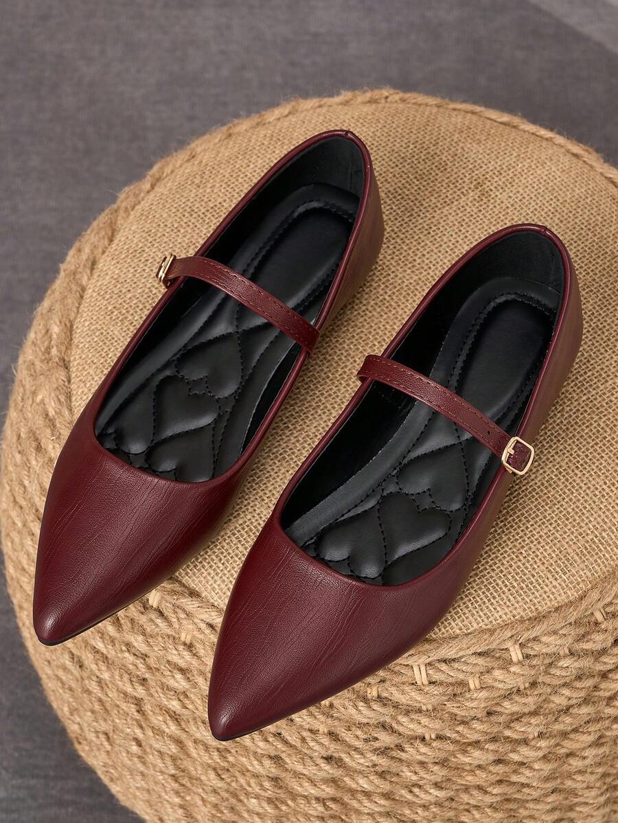 Women's Pointed Toe Splicing Low Vamp Flat Casual Shoes, Purple, Versatile, Suitable For Autumn & All Seasons - Redwood - View 1