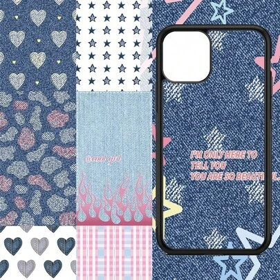 8 INS Sense Pegatina de tarjeta de teléfono móvil de material de mezclilla, decoración DIY, corazón de niña, mano, cuenta, funda de teléfono móvil, tarjeta Goo