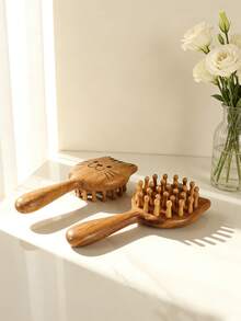 1pc Cute Massage Brush, Sandalwood Cat Massage Comb, Natural Wood Texture, 3D Cat Shape, Smooth Teeth, Soothing Massage, Relaxation, Coarse Tooth Comb, Gift, Valentine's Day, Home Care, Daily Grooming, Approx. 16CM Length - Massage Comb - View 11