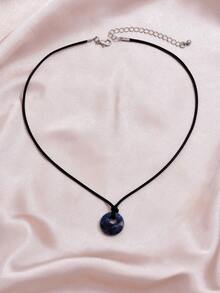 1pc Fashionable Minimalist Stone Pendant Necklace, Suitable For Daily Wear - Navy Blue - View 2