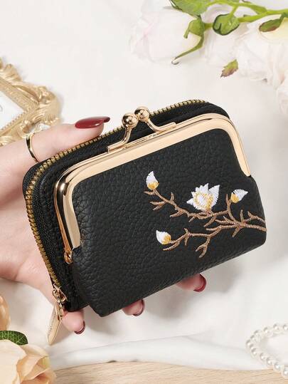 Women's Wallets With Plum Blossom Embroidery, Short Pu Leather Purses With Zipper & Hasp, Multifunctional Large Capacity Money Bag For Women, Coin & Card Holders, Lightweight Fashion Modern Business Gift Suitable For Business Casual, Teachers' Day, Anniversary, Birthday Gifts For Lady, Female, White-Collar Workers.