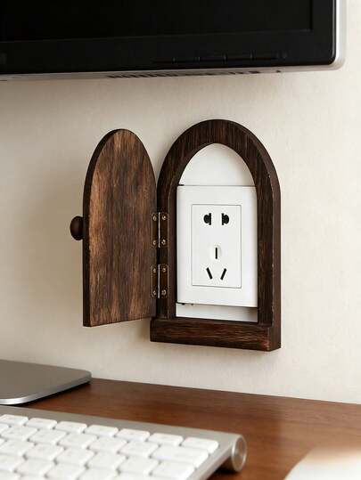 1pc Handmade Wooden Power Socket Cover (Non-Electric), Handcrafted Wooden Design, Decorative Socket Cover, Dust And Dirt Proof, Suitable For Living Room Wall, Bedroom Decor, Home Furnishing, Applicable To Gaming Room, Hotel, Homestay, Kitchen Socket Decoration Box To Enhance Spatial Aesthetics