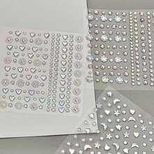 INS Style High-Quality Diamond Heart Stickers, DIY Asymmetrical Mini Diamond Stickers, Music Festival, Adhesive Diamond Stickers For Face & Eye Decoration, Laser Glitter Mini Stickers - Silver - View 2