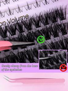 D型卷翘蓬松假睫毛簇，下睫毛长度9-18mm，浓密型睫毛嫁接套装，DIY自然卷翘假睫毛，含睫毛胶、镊子和睫毛刷 - 粉色 - 查看 5