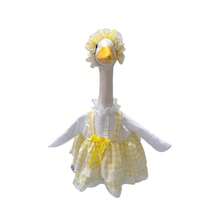 2Pcs Porch Goose Spring Outfit Yellow Gingham Check Dress + Lace Ruffle Headpiece For 23 Inch Lawn Goose Statue Cute Patio Garden Decor - Amarillo - Ver 5