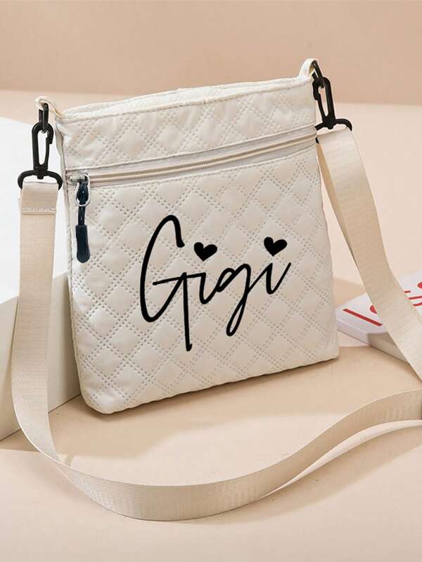 1pc Fashionable & Elegant Unisex Beige Sling Bag, GIGI Print, Great Gift Choice, Teacher's Gift, Adjustable Strap, Campus Style Spacious Shoulder Bag, Detachable Strap, Perfect For Casual Travel, Work Commute