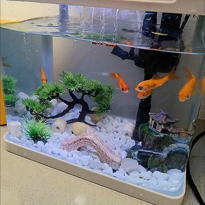 5pcs Mini Aquarium Decor Set, Resin Ornaments Including Pagoda, Bridge, Plants, Suitable For Fish Tank Landscape