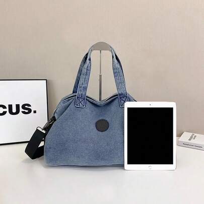 Vintage Denim Canvas Tote Bag | Large Capacity Crossbody Shoulder Bag For Men & Women | Multi-Carry Handbag For Commute & Travel