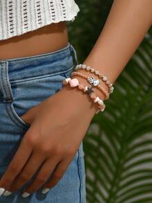 3pcs/Set Beach Vacation Series Bracelets For Women - Pink - View 1