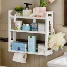 Estante para baño, organizador de baño de 2 niveles, estante para toallas de baño, organizador multifuncional para cocina, soporte para especias, blanco. - C - Ver 5