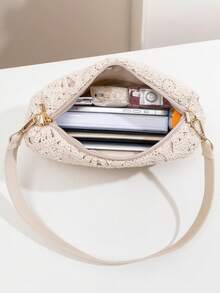 简约夏季海滩度假风女士拉链单肩包、腋下包、月牙包、流浪包，适合日常使用和度假 - 米色 - 查看 6