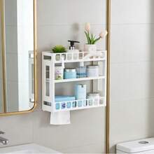 Estante para baño, organizador de baño de 2 niveles, estante para toallas de baño, organizador multifuncional para cocina, soporte para especias, blanco. - A - Ver 6