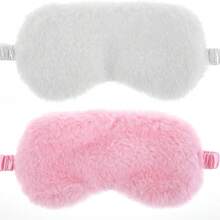 2pcs Soft Sleep Eye Mask, Plush Eye Mask With Satin Lining, Suitable For Women & Men Travel Nap, Pink And White Sleep Mask - Pink + White - View 1