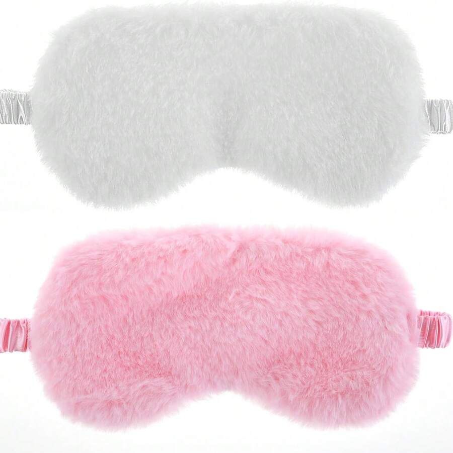2pcs Soft Sleep Eye Mask, Plush Eye Mask With Satin Lining, Suitable For Women & Men Travel Nap, Pink And White Sleep Mask - Pink + White - View 1
