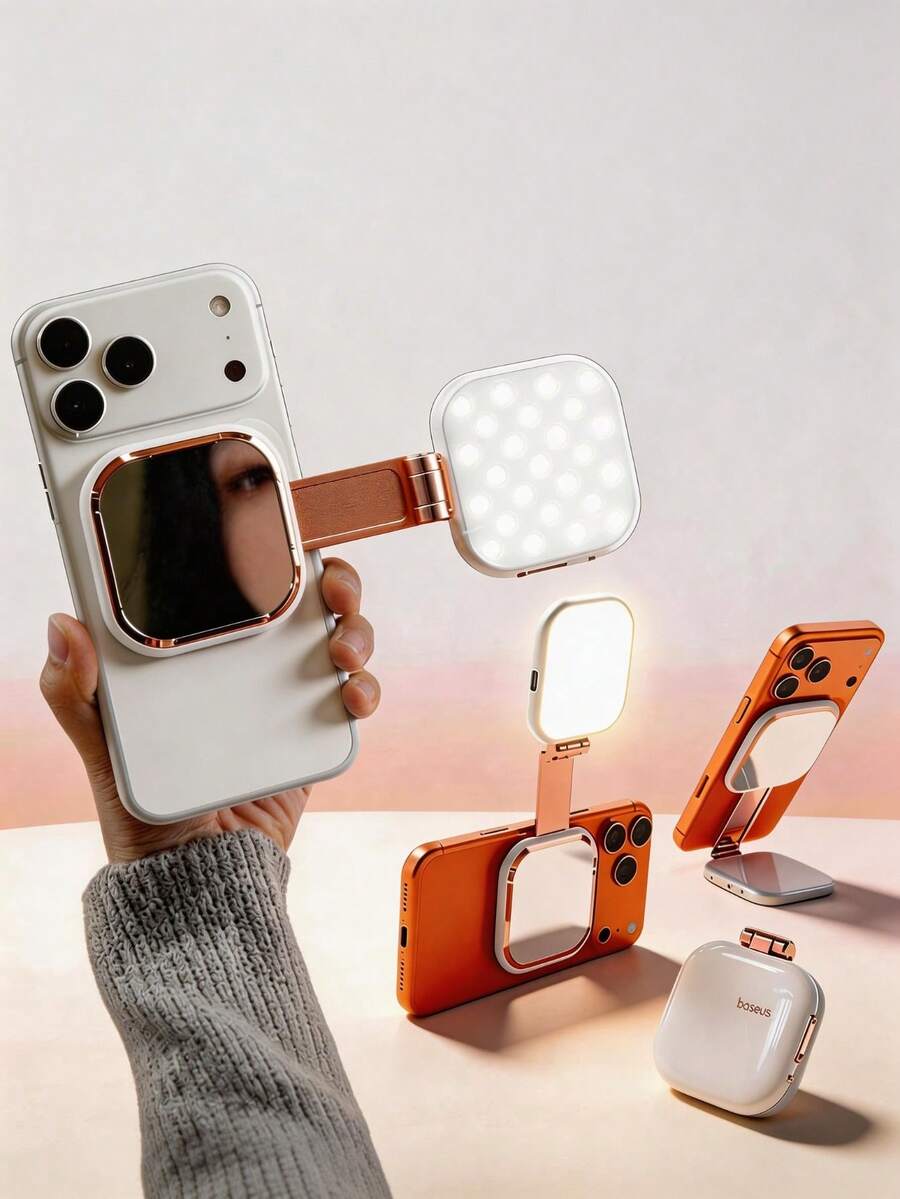 Luxury Premium Quality Selfie Live Stream 3-Color 4-Mode LED Selfie Ring Light With Mirror, Rechargeable Portable Fill Light Compatible With Iphone & Android, Suitable For Photography, Video Recording, Meetings, Vlogging, Makeup Mother's Day Spring - Magnetic Mirror Fill Light - View 1