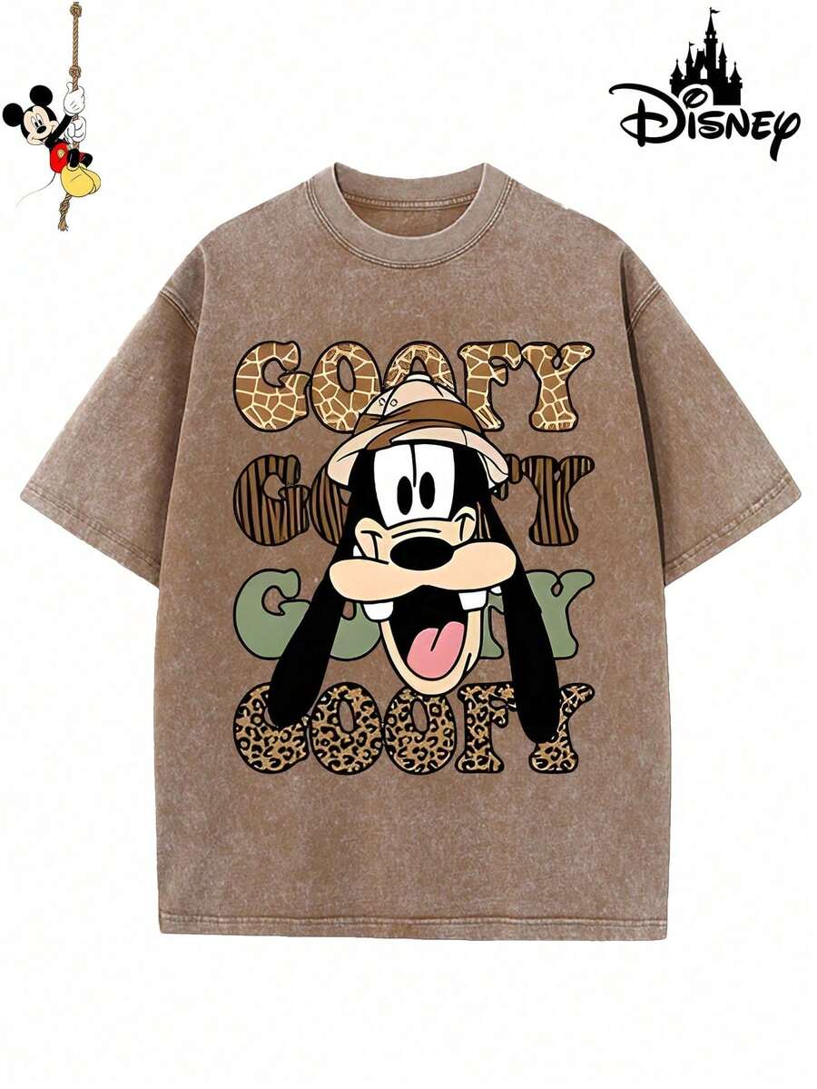 Disney Official Licensed Goofy Animal Kingdom Explorer Graphic T Shirts 100 Percent Cotton Disney Shirt Washed 230g Unisex - Khaki - View 1