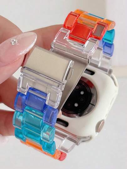 2PCS Summer Stylish Clear Candy Color Resin Strap + TPU Case Compatible WIth Apple Watch 11 10 Ultra 9 8 7 6 SE 5 4 Cute Men Women Band Compatible WIth IWatch 41mm 46mm 49mm 45 40 42 44 38