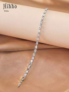 Hihho 1 Peça Pulseira de Tênis de Zircônia Estilo Hip-Hop Feminino, Pulseira de Moda Personalizada de Alta Qualidade Versátil Estilo Ins para Festa, Festival, Ajuste Suave na Linha do Pulso, Comprimento Ajustável, Leve para Uso Confortável a Longo Prazo - Prata - Visão 21
