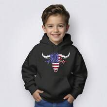 Kids' Kangaroo Hoodie Sweatshirt With Bull Print - USA Agro Country Shopping - 24-Hour Shipping - 黑色 - 查看 2