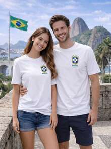 Brazil T-Shirt, Blouse, World Cup Family, All Sizes, CBF Shield, Unisex, Celebration Of The Brazilian National Team, 100% Cotton, Elections, Patriotic - 白色 - 查看 2