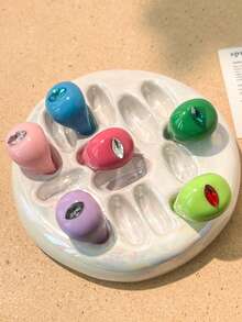 6 piezas Anillos de resina con diamante de imitación de colores de dopamina, anillos midi exagerados de diseño de nicho - Multicolor - Ver 6
