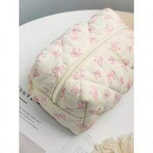 Cute Bow Make Up Bag Cute Bow Knot Pattern Toiletries Bag Travel Make Organizer Zipper Pouch, Quilted Cosmetics Bag, Stylish Foldable Commuter Makeup Bag For Brushes Aesthetic Cosmetic Bag For Gift, Friend, Girls, Student Quilted Floral Flower Zippered Makeup Bag Cute Floral Cosmetic Bag With Zipper Gift Storage Jewelry Organizer Box Bathroom Set Valentines Back To School Supplies - 粉色 - 查看 7