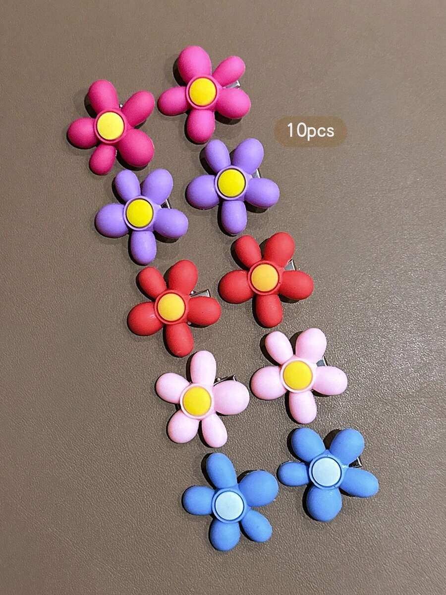 10pcs Colorful Flower Hair Clips, Sweet Style Hair Accessories Suitable For Daily Wear