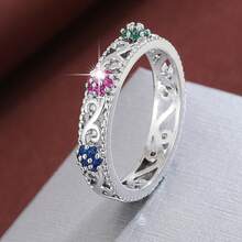 1枚优雅花卉设计立方氧化锆镶嵌女式戒指 - 彩色 - 查看 20