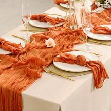 Rectangular Table Runner, 180*90CM, 300*90CM, 400*90CM, Cheese Cloth Table Runner, Bohemian Cheese Cloth Table Cloth, Transparent Tablecloth, Suitable For Weddings, Holiday Gatherings, Graduation Parties, Birthday Or Holiday Parties Cake Table Decor, Romantic Banquet Table Decor Chiffon Table Runner, Suitable For Outdoor And Indoor Colorful Tablecloth - Orange - View 5