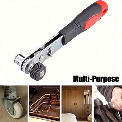 二合一快拆棘轮扳手，双头设计 - 可调节，耐用金属材质，红黑手柄，适用于狭小空间和家庭维修，多功能棘轮扳手