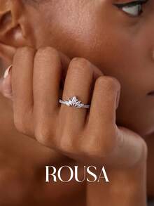 1pc 925 Sterling Silver 5-Diamond Crown Ring, Exquisite Jewelry Gift For Women, Suitable For Dating Wear - Luxury Five Diamond Crown - View 3