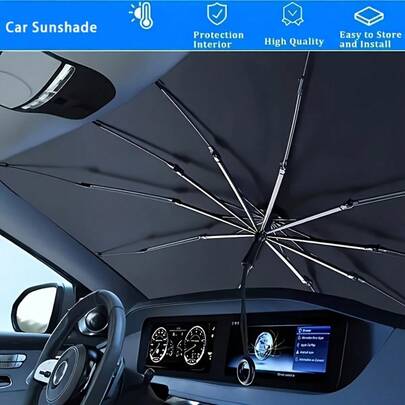 1pc Universal Car Windshield Sun Shade, Easy Installation And Foldable Storage, Suitable For Sedans, SUVs And Trucks - Heat Blocking Sun Visor, Essential Summer Car Accessory, Keeps Vehicle Cool, Great For Travel And Camping