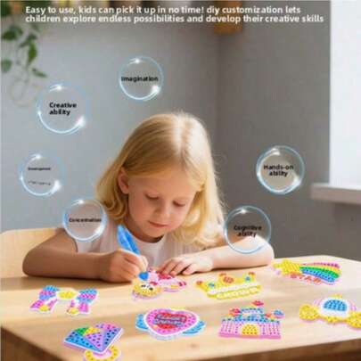 1 Set Kids Multicolor Beaded Automatic Dot Pen Diamond Painting | Princess Cartoon Animal DIY Toy | Girls Birthday Gift | Cultivate Focus, Improve Imagination, Hand-Eye Coordination, Aesthetics, Creative Educational Toy