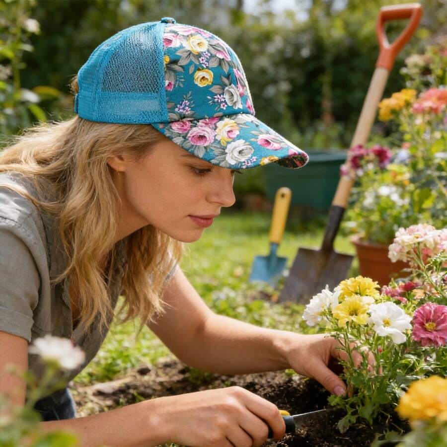 Bright And Beautiful Flower Baseball Cap, Flower Casual Fishing Outdoor Adult Shade Net Cap Sports Cap Baseball Cap, Adjustable - Màu xanh lam - Xem 1
