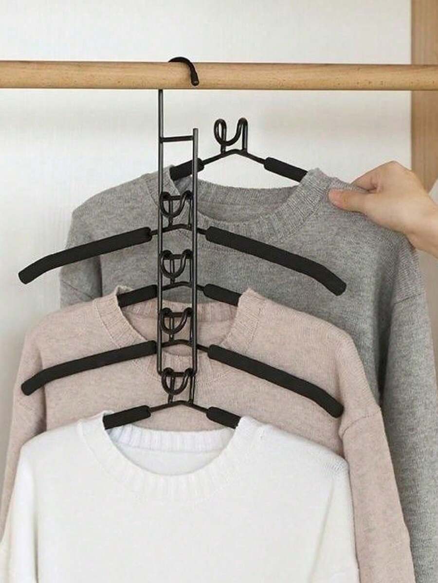 5个装重型节省空间衣架，5合1多层设计，带防滑泡沫垫，适用于外套、毛衣、西装和T恤衫 - 彩色 - 查看 1
