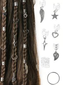 CECILLIA WIG 35件套合金编织发圈脏辫发圈嬉皮风发饰，适合女孩和女士，带爪夹 - 彩色 - 查看 7