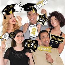 25pcs 2026 Graduation Photo Prop Set, Funny Photo Booth Props For Graduation Party, Classmate Reunion Decorations - Black Gold - View 3