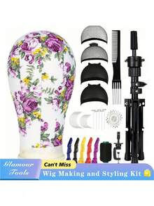 Mannequin Head Training Set - Professional Wig Display Stand, Includes Canvas Head Base, T-Shaped Pins, Wig Cap, Suitable For Hairstyle Design Practice, Unisex Adult Style (Gift Set Includes Full Kit/Desktop Stand Only) - Multicolor - View 19
