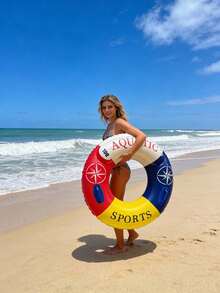 1个成人双把手耐用PVC充气游泳圈，适用于大型游泳池漂浮，耐用夏季沙滩漂浮装置 - 彩色 - 查看 6