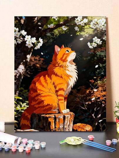成人DIY数字油画套装，猫咪风景主题，适合初学者，是家居装饰和馈赠亲友的完美之选
