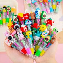 8/12pcs Random Cartoon Cute 4-Color Mini Ballpoint Pens, Portable 0.7mm Refill Smooth Writing 4-Color Ink, Adorable Colorful Handwriting Pens For Daily Use, Fashionable Student Office Stationery Gift Set, Perfect Learning Supplies And Back To School Essential - Multicolor - View 1