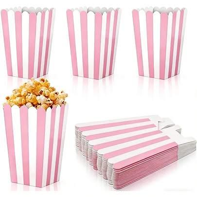 12/6/1pc Set Pink Striped Popcorn Boxes, Back To School Party Supplies, Birthday Party Candy Boxes, Suitable For Popcorn, Fries, Fried Chicken And Other Snacks, Food Gift Bags, Wedding Baking Supplies, Movie Theater Snack Containers
