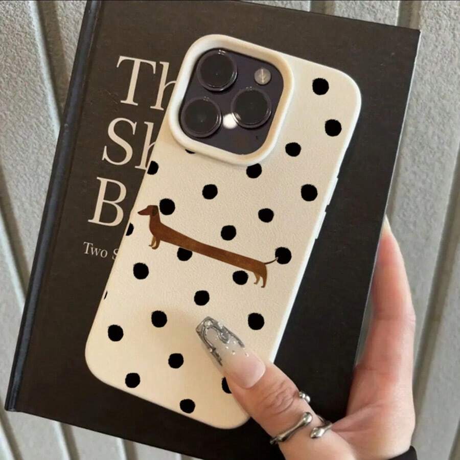 1pc TPU Material Polka Dot Dachshund Pattern Phone Case Suitable For IPhone 17 Pro Max/17/16 Pro Max/15/13/12/11, S20 FE/A15/S24/A55, Note 11/Note 12/Note 13 Pro, Full Coverage Anti-Drop Soft Protective Phone Case - White - View 1