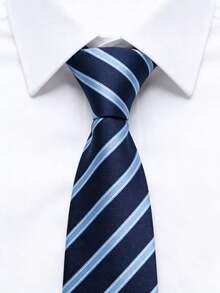1pc Navy Blue Striped Tie, 8cm Width Necktie, Suitable For Occasions Like Holidays, Weddings, And Work,Accessories,Festival,Gifts - Blue - View 5