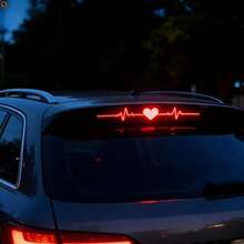 Heart-Shaped Heartbeat Pattern Brake Light Sticker, ECG Taillight Sticker, 3D Carbon Fiber Matte Texture, Adding Prominent Safety Marks To Your Car - A - View 8